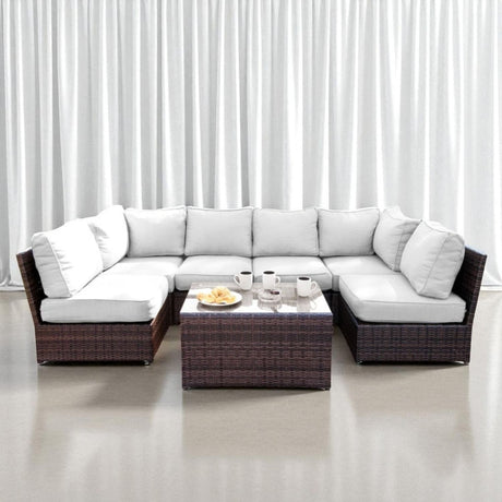 Comfortable Modern Patio Rattan Sectional Set With Cushions