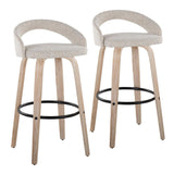 Grotto - Upholstered Fixed-Height Barstool (Set of 2) - Whitewashed Wood, Black Metal