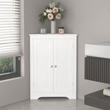 Corner Cabinet With 2 Doors And Adjustable Shelves, Freestanding Narrow Storage Organizer For Bathroom - White