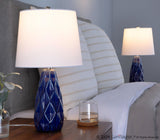 Hex - Contemporary Ceramic Accent Lamp (Set of 2) - Estate Blue Ceramic, Polished Nickel And White Linen Shade From Grandview Gallery