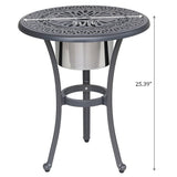 Outdoor Patio Aluminum Round Bistro Table/Side Table With Ice Bucket - Gunmetal
