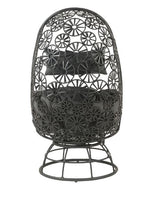 Hikre - Patio Lounge Chair & Side Table - Clear Glass, Charcoal Fabric & Black Wicker
