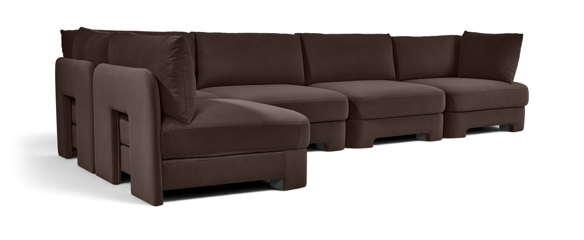 Hammond - Velvet Performance Fabric Upholstered 5 Piece L-Shaped Sectional