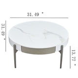 Modern Round Coffee Table With Storage Drawers Handcrafted Ceramic Inlay Tabletop 2 Tone Wood Legs Scandinavian Living Room Center Table - White / Gray