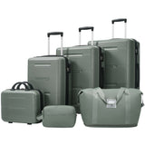 6 Piece Lightweight Hardshell Luggage Set With Double Spinner Wheels, Password Lock