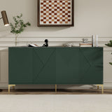 Modern Wood Sideboard Cabinet With Carved Door Panels, Adjustable Shelves, And Sturdy Metal Legs