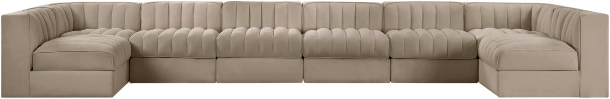 Rummi - Velvet Performance Fabric Upholstered 8 Piece Modular Sectional (With 2 Corner Chairs)