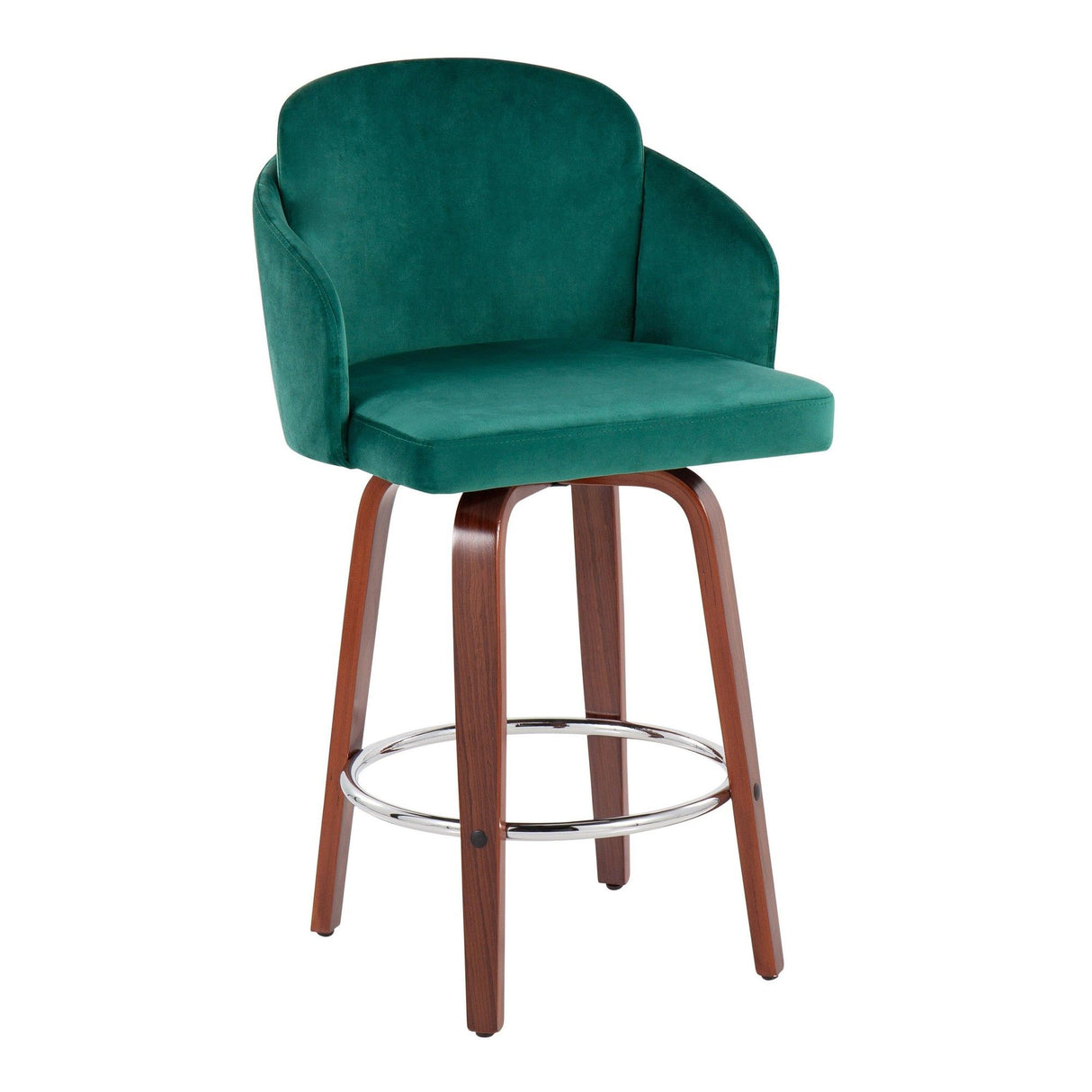 Dahlia - Contemporary Counter Stool With Velvet Seat (Set of 2) - Walnut Wood