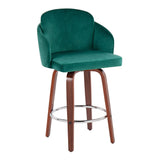 Dahlia - Contemporary Counter Stool With Velvet Seat (Set of 2) - Walnut Wood