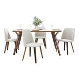 Folia - Toriano 5 Piece Dining Set - Walnut Wood, Beige Fabric