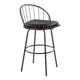 Riley - Claire Farmhouse Fixed-Height Swivel Barstool (Set of 2) - Black Metal, Bronze Metal, Dark Walnut Wood And Brown Faux Leather With Round Black Metal Footrest