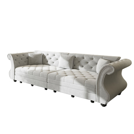 Oversized Chesterfield Pull Out Sofa Bed, Roll Arm Couch With Flower Tufting For Living Room