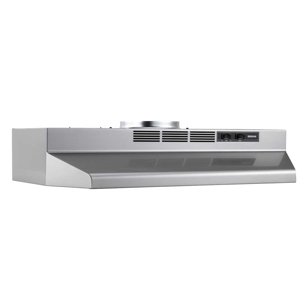Broan F4036SF under-cabinet range hood, angled front view in stainless