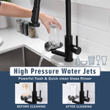 3 In 1 Kitchen Faucet With Press Type Glass Rinser, High Arc Pull Down Sprayer