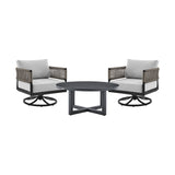 Felicia - And Argiope 3 Piece Patio Outdoor Swivel Seating Set - Black Aluminum With Gray Rope And Cushions