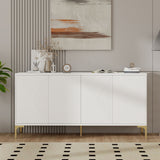 Modern Wood Sideboard Cabinet With Carved Door Panels, Adjustable Shelves, And Sturdy Metal Legs