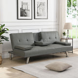 Modern Sofa Bed With Armrest 2 Holders, Wood Frame & Stainless Leg