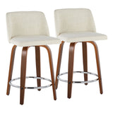 Toriano - 24" Fixed-Height Counter Stool (Set of 2) - Walnut & Chrome Round Base