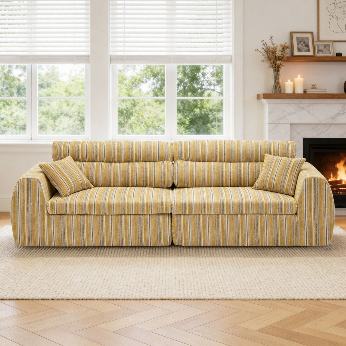 3 Seater, Couch With Throw Pillows For Living Room