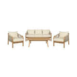 Cypress - 4 Piece Outdoor Patio Conversation Set - Blonde Eucalyptus / Ivory