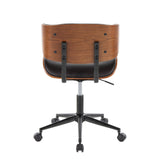 Lombardi - Mid-Century Modern Adjustable Office Chair With Swivel - Walnut Wood And Espresso Faux Leather