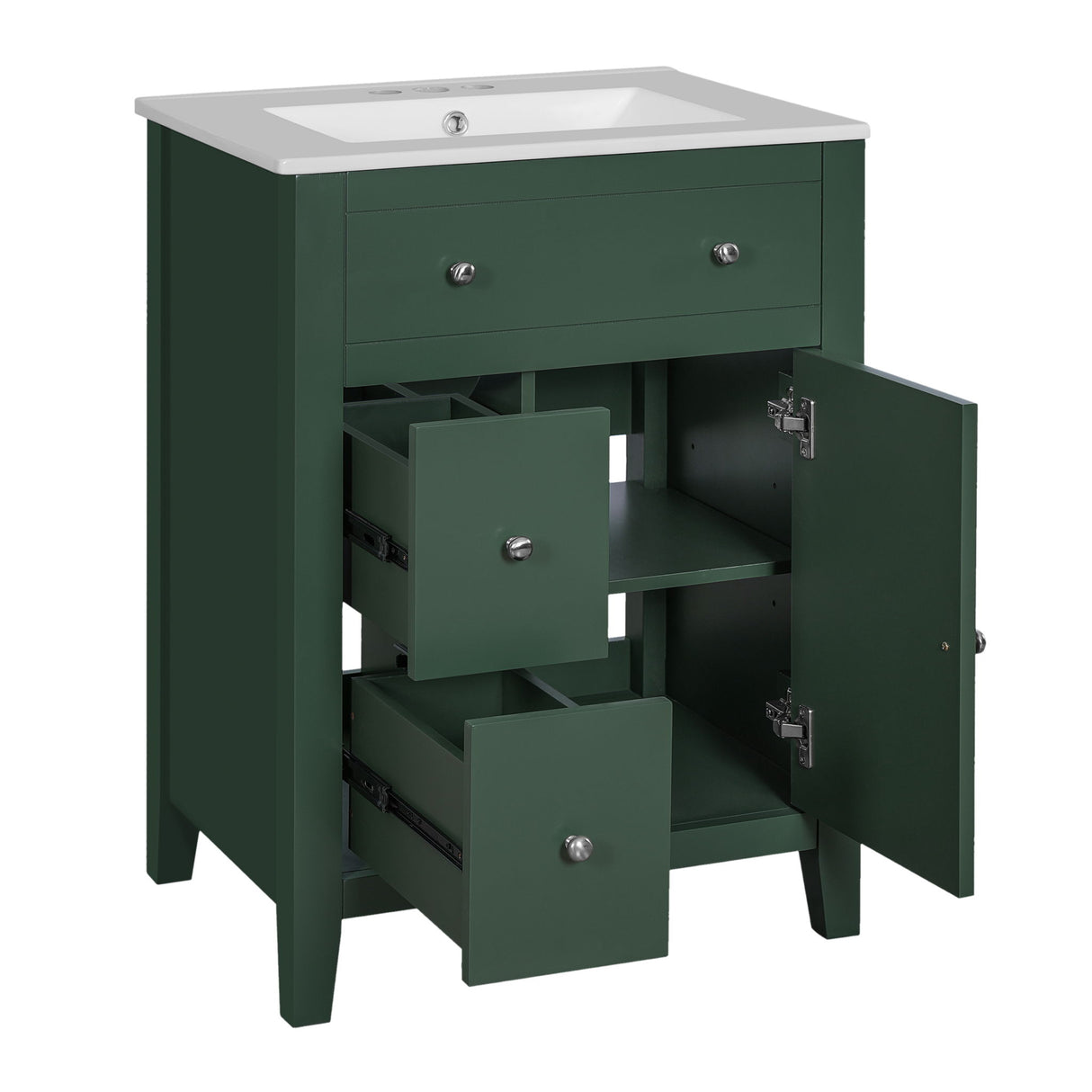 Bathroom Vanity With Basin, Rectangular Cabinet With 2 Drawers And Soft Closing Door