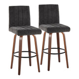 Hannah - 30" Fixed-Height Barstool With Swivel And Round Black Metal Footrest (Set of 2) - Walnut Wood