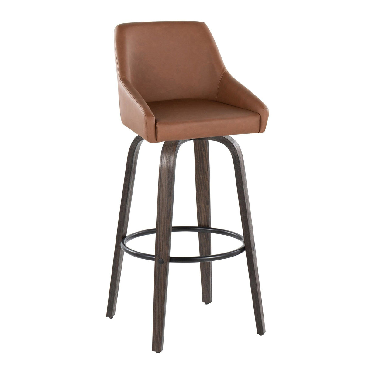 Hannah - 30" Fixed-Height Barstool With Swivel And Round Black Metal Footrest (Set of 2) - Walnut Glazed Wood