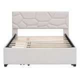 Upholstered Platform Bed With Brick Pattern Headboard And Twin Long Size Trundle