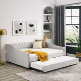 Upholstered Tufted Daybed With Drawers, Waved Arms