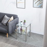 Modern 2 Piece Side Table With Storage Shelf, Tempered Glass, Space Saving Design - Clear