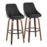 Diana - 30" Fixed-Height Barstool With Swivel And Round Black Metal Footrest (Set of 2) - Walnut Wood