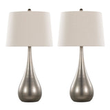 Pebble - Contemporary Metal Table Lamp (Set of 2) - Aged Pewter With Natural Linen Shade From Grandview Gallery