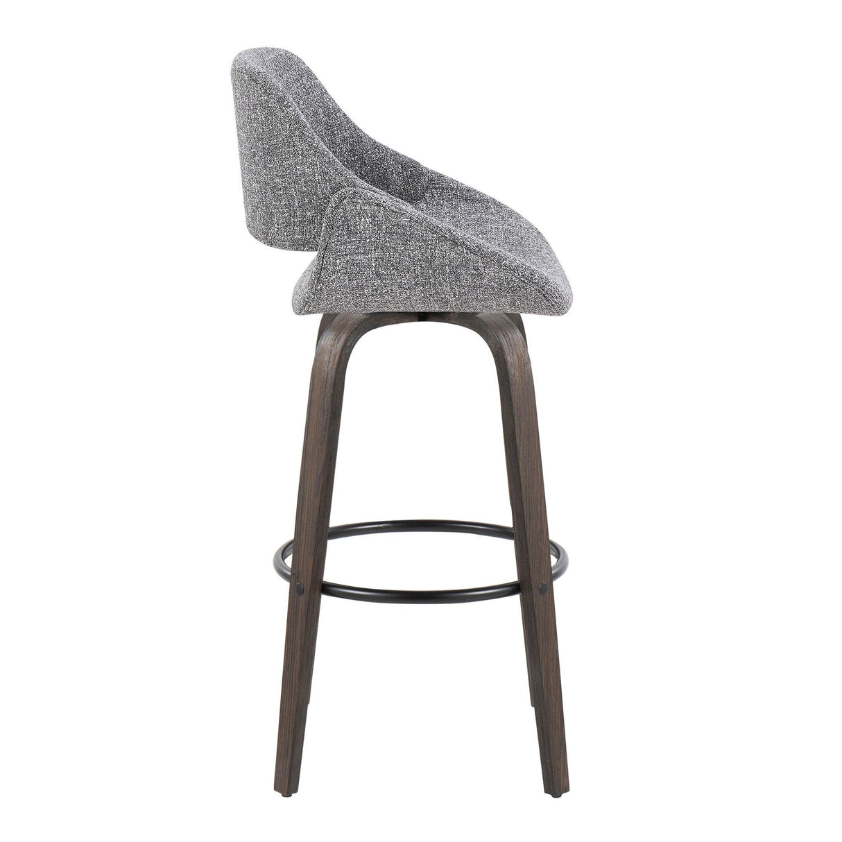 Fabrizzi - 30" Fixed-Height Barstool With Swivel And Round Black Metal Footrest (Set of 2) - Walnut Glazed Wood