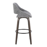 Fabrizzi - 30" Fixed-Height Barstool With Swivel And Round Black Metal Footrest (Set of 2) - Walnut Glazed Wood