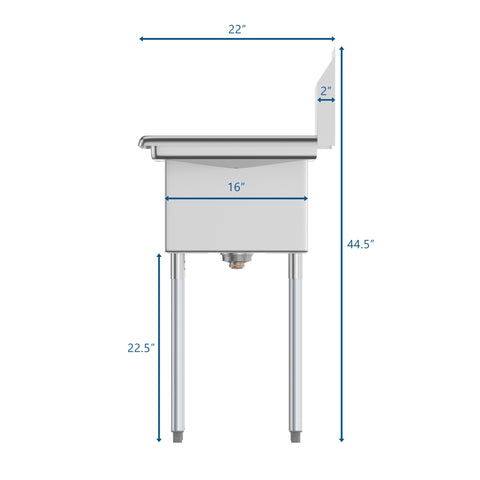 56 in. Two Compartment Stainless Steel Commercial Sink with 2 Drainboards, Bowl Size 12"x 16"x 10" SB121610-16B3.