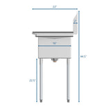 56 in. Two Compartment Stainless Steel Commercial Sink with 2 Drainboards, Bowl Size 12"x 16"x 10" SB121610-16B3.