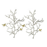 Metal Branch Wall Sculptures With Bird Accents (Set of 2) - Silver Multi