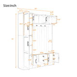 Tall Hall Tree With Shoe Storage, 4 In 1 Entryway Bench With 6 Cabinets, 4 Coat Hooks & Adjustable Shelf For Hallway - White