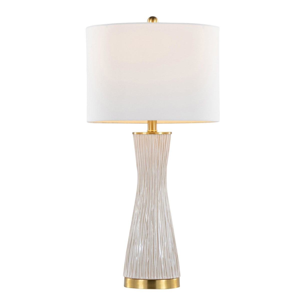 Gemma - Brush Ceramic Table Lamp (Set of 2) - Gold Metal, White Ceramic, White Linen