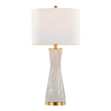 Gemma - Brush Ceramic Table Lamp (Set of 2) - Gold Metal, White Ceramic, White Linen