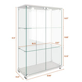Modern Display Cabinet With LED Lights, Transparent Tempered Glass 2 Door Storage Case With 3 Shelves