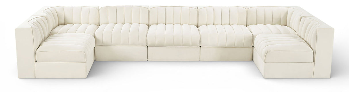 Rummi - Velvet Performance Fabric Upholstered 7 Piece Modular Sectional (With 2 Corner Chairs)