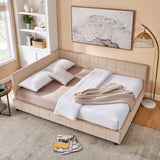 Mid-Century Storage Upholstered Tufted Bed Frame With Backrest And Armrests