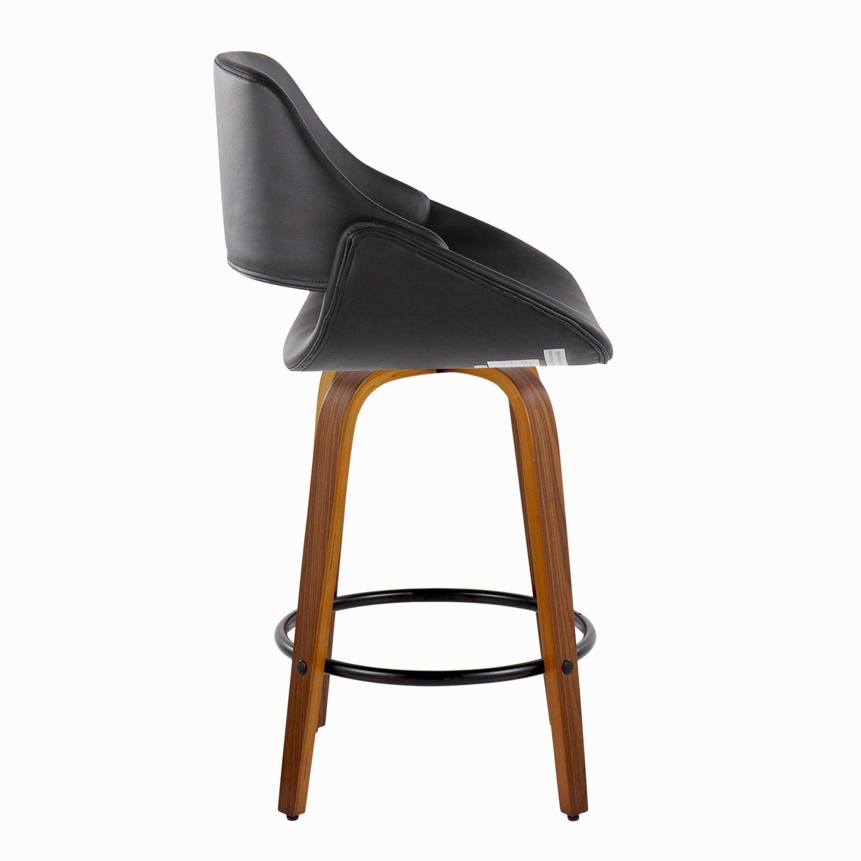 Fabrico - Fixed-Height Counter Stool (Set of 2) - Walnut Wood, Round Black Footrest