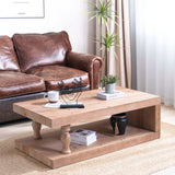Rustic Solid Wood Coffee Table With Open Shelf, Modern Farmhouse Design - Light Natural / Natural