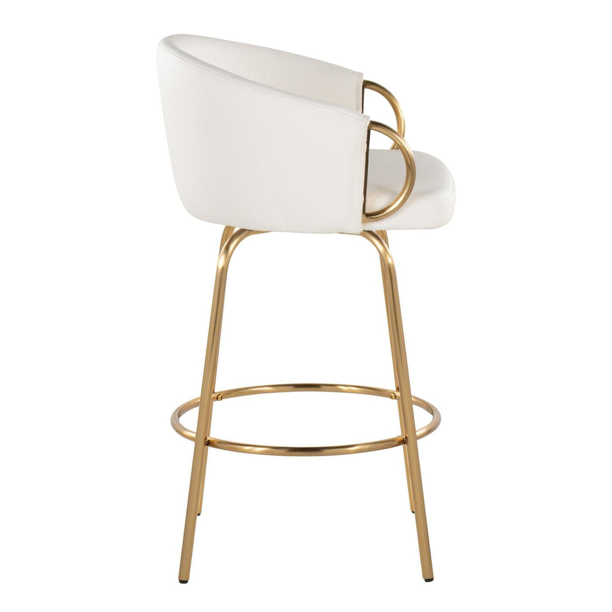 Claire - 26" Fixed-Height Counter Stool With Swivel And Round Gold Metal Footrest (Set of 2) - Gold Metal