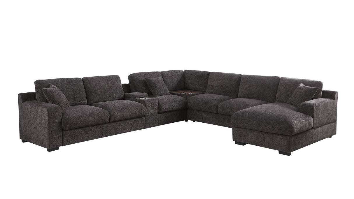 Celine - Corner Sectional Sofa With Right Facing Chaise, Cupholders, And Charging Ports - Gray