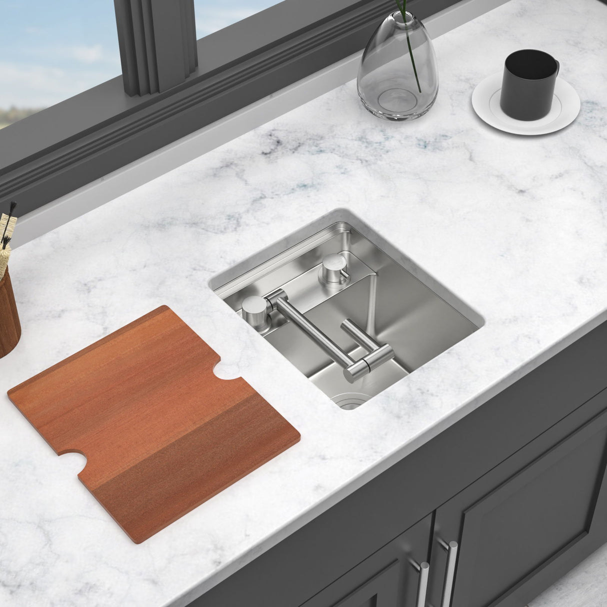 Undermount Bar Sink With Folding Faucet