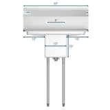 30 in. One Compartment Stainless Steel Commercial Sink with 2 Drainboards, Bowl Size 10" x 14" x 10" SA101410-10B3.
